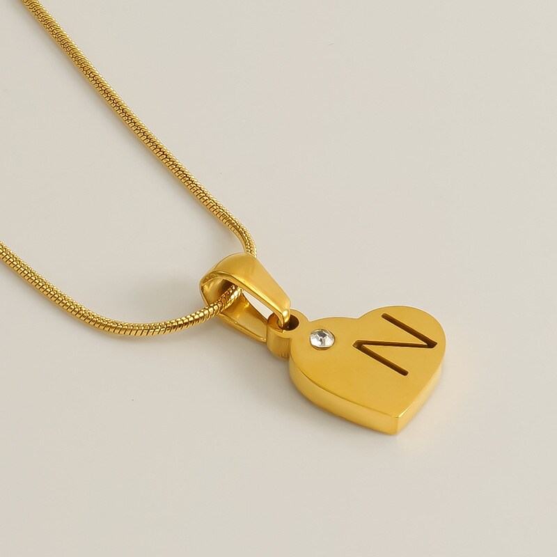 Gold color / 1 Piece Simple Series Simple Letter N Stainless Steel 18K Gold Plated Rhinestone Unisex Pendant Necklaces Picture14